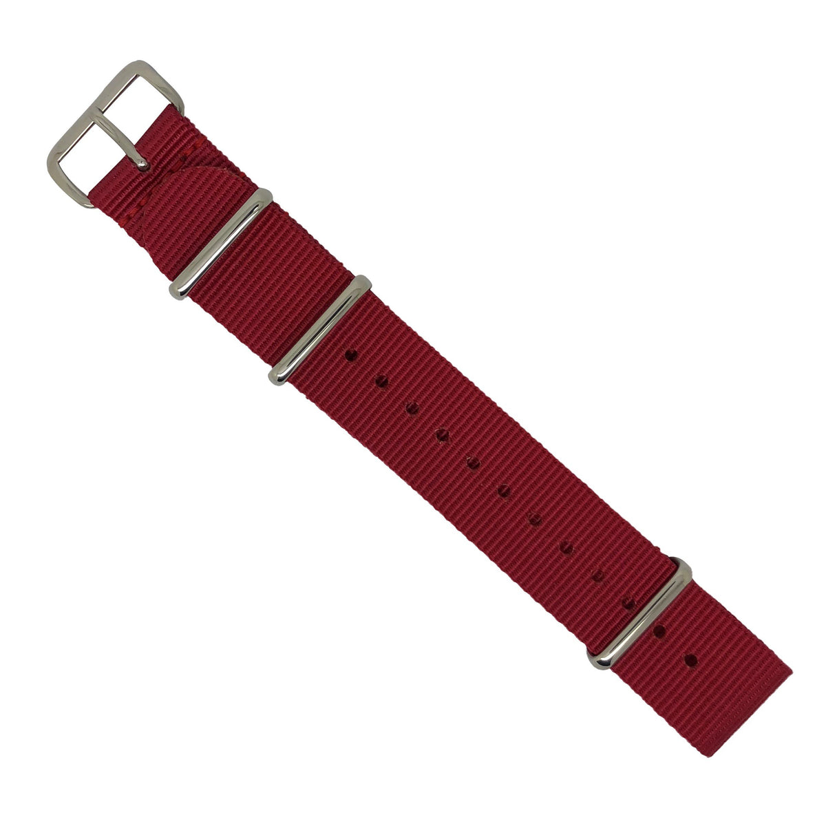 Premium Nato Strap in Red with Polished Silver Buckle (18mm) - Nomadstore Singapore