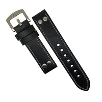 Premium Pilot Oil Waxed Leather Watch Strap in Black