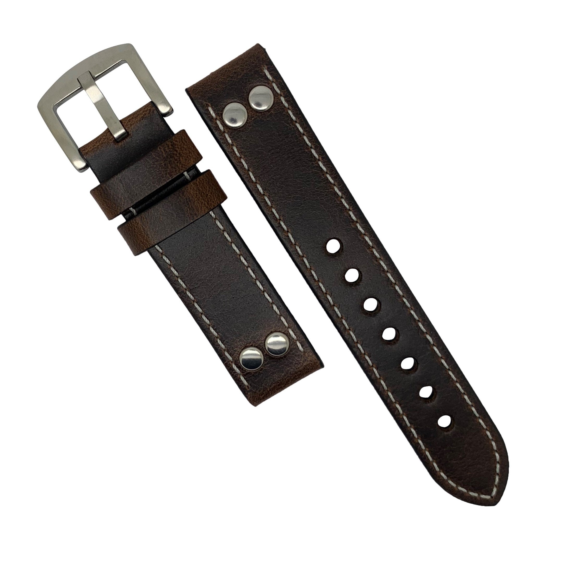 Premium Pilot Oil Waxed Leather Watch Strap in Brown