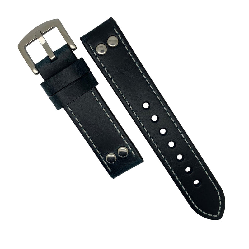 Premium Pilot Oil Waxed Leather Watch Strap in Navy