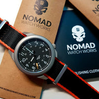 Seat Belt Nato Strap in Black with Orange Accent