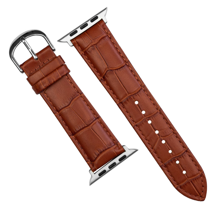 Genuine Croc Pattern Stitched Leather Strap in Tan (Apple Watch)