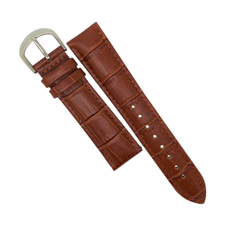 Genuine Croc Pattern Stitched Leather Watch Strap in Tan