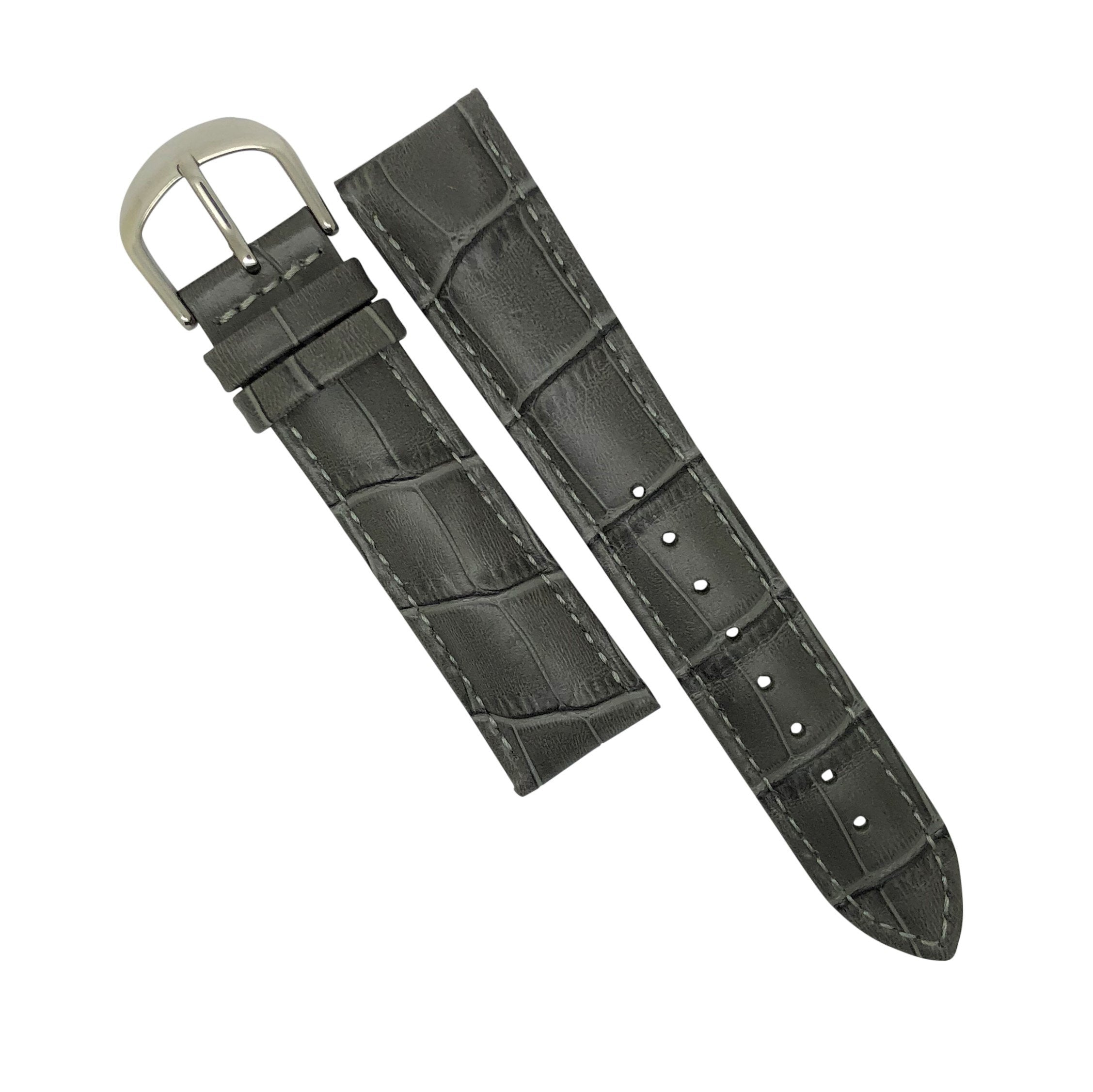 Genuine Croc Pattern Stitched Leather Watch Strap in Grey