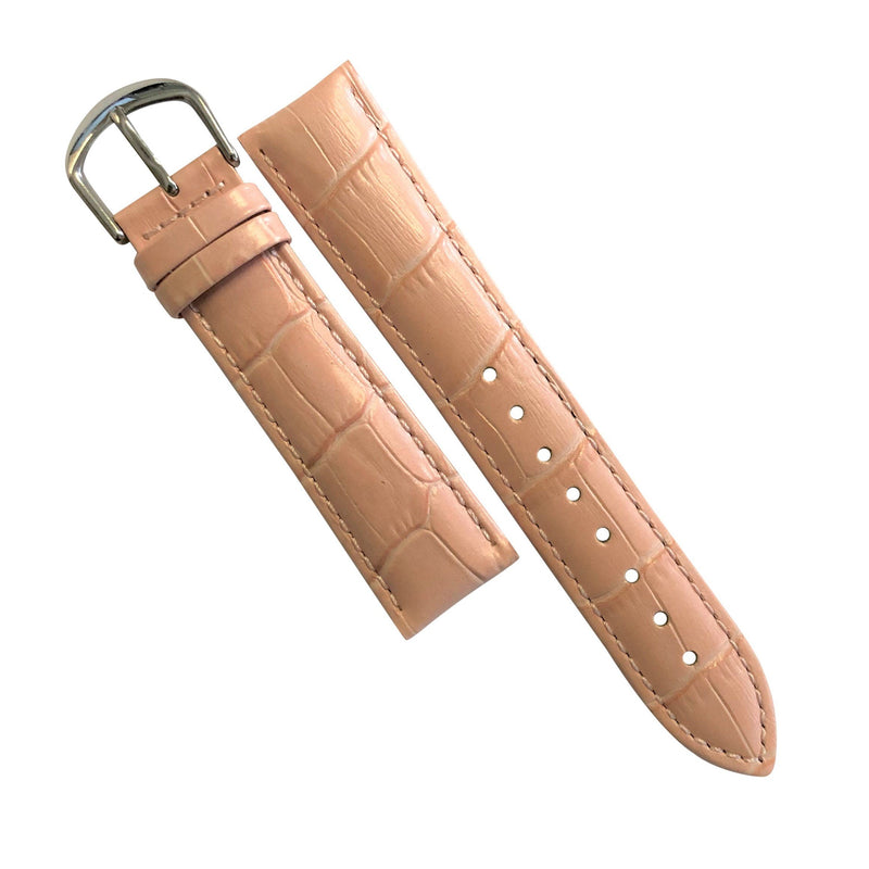 Genuine Croc Pattern Stitched Leather Watch Strap in Pink (12mm) - Nomad watch Works