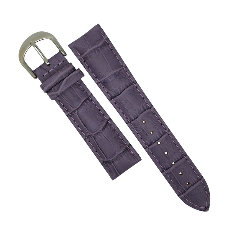 Genuine Croc Pattern Stitched Leather Watch Strap in Purple