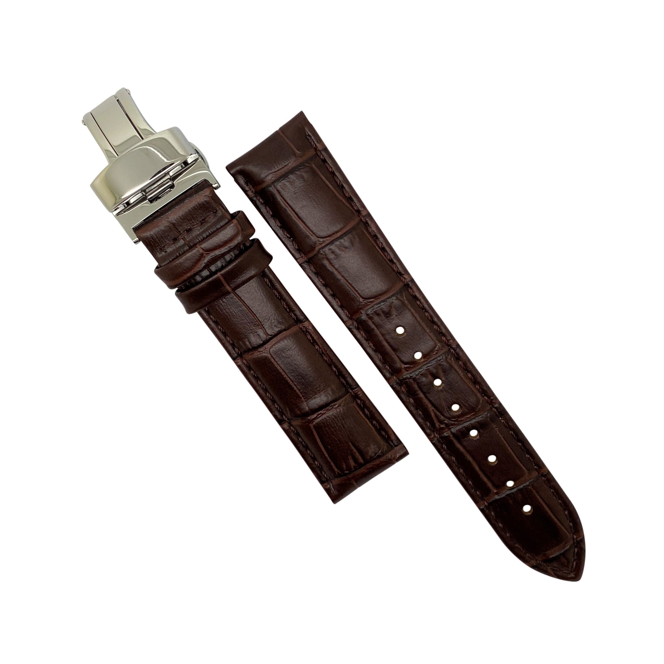Genuine Croc Pattern Leather Watch Strap in Brown w/ Butterfly Clasp