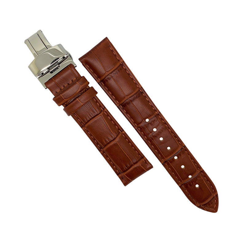 Genuine Croc Pattern Leather Watch Strap in Tan w/ Butterfly Clasp
