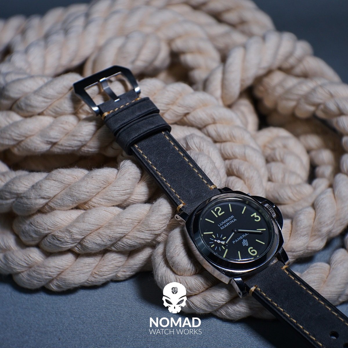 M1 Vintage Leather Watch Strap in Grey with Pre-V Silver Buckle (20mm) - Nomad watch Works