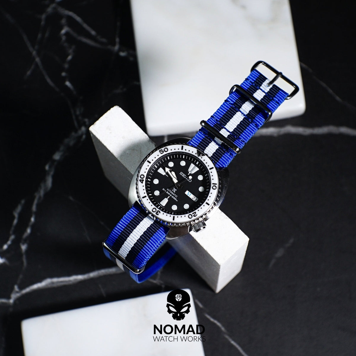 Premium Nato Strap in Blue Black White