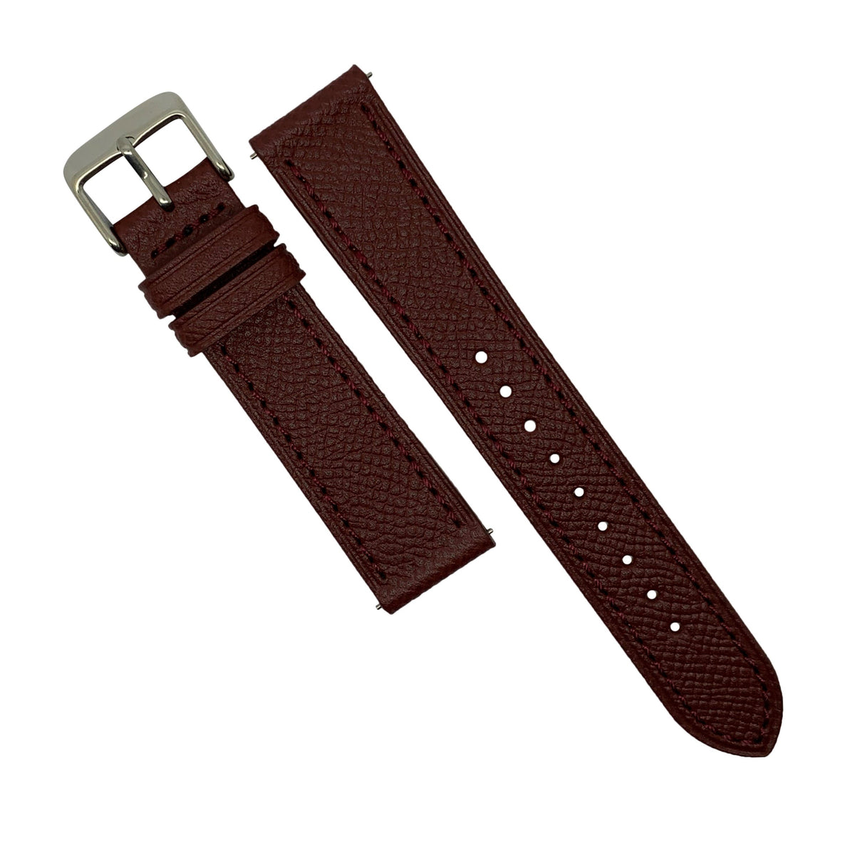 Emery Dress Epsom Leather Strap in Burgundy w/ Silver Buckle (20mm) - Nomad watch Works