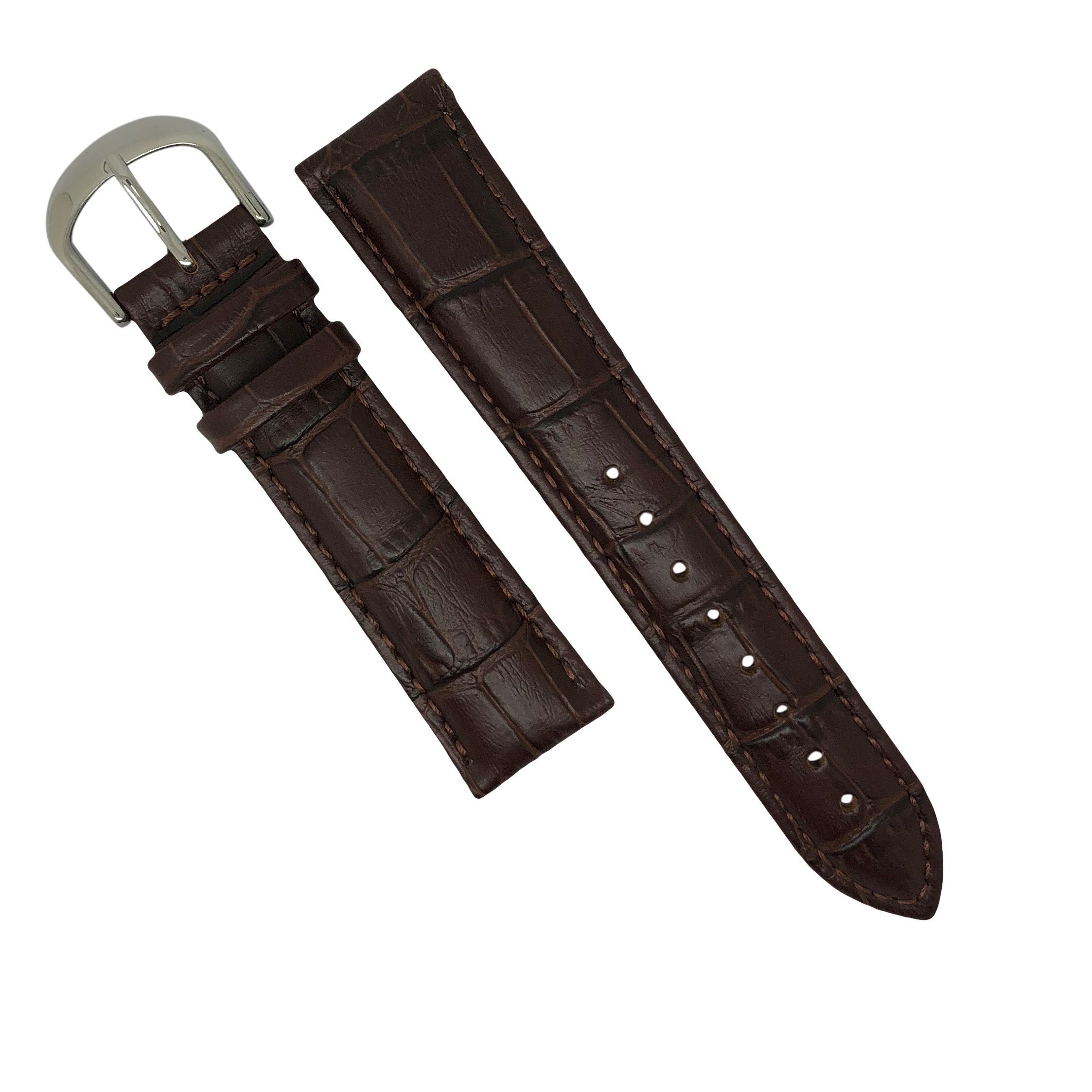 Genuine Croc Pattern Stitched Leather Watch Strap in Brown (12mm) - Nomad watch Works