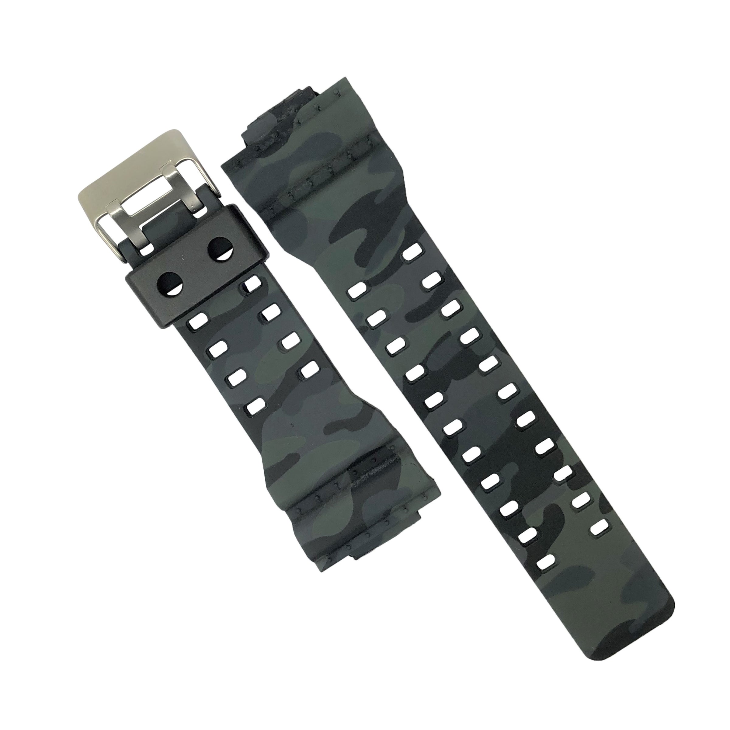 G-Shock Rubber Strap in Green Camo with Silver Buckle