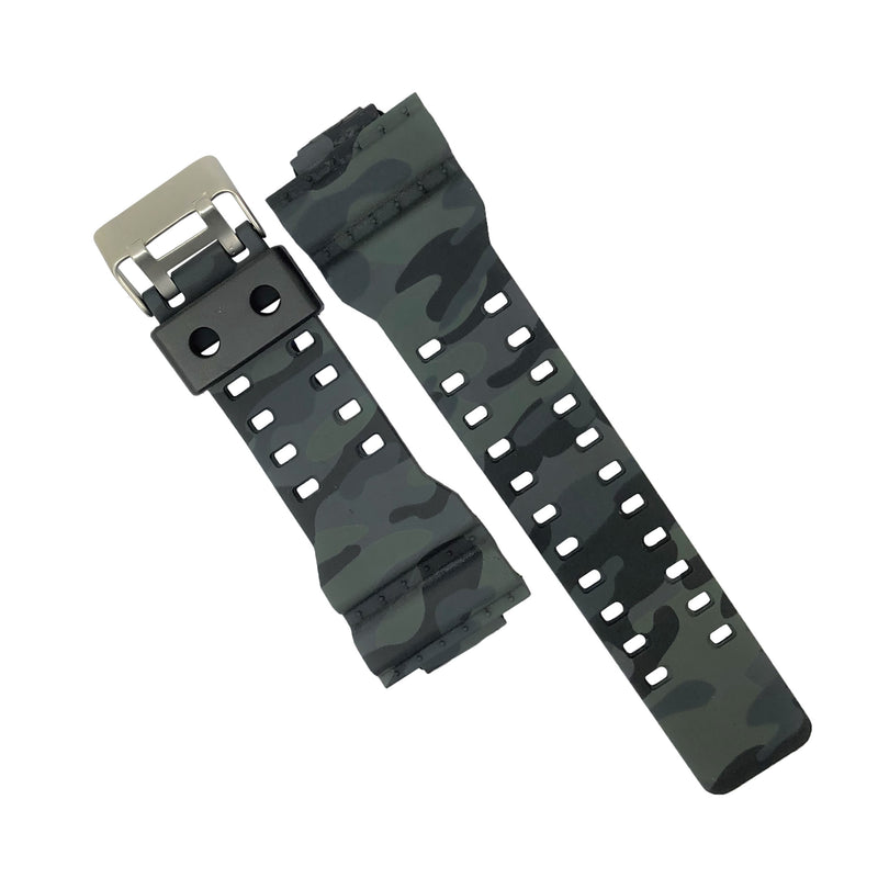G-Shock Rubber Strap in Green Camo with Silver Buckle