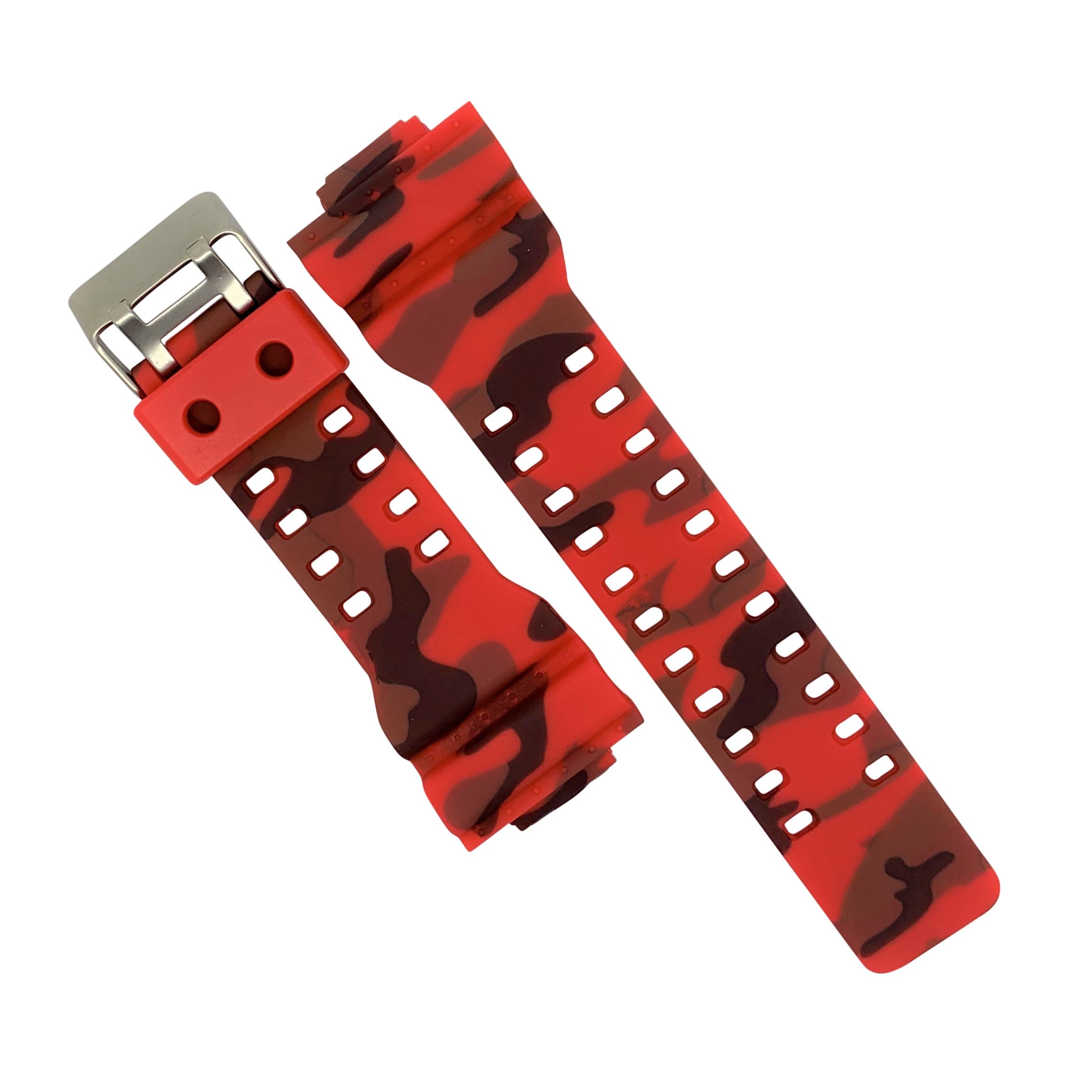 G-Shock Rubber Strap in Red Camo with Silver Buckle