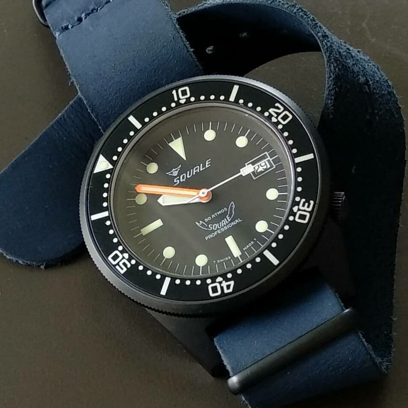 Premium Leather Nato Strap in Navy