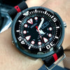 Premium Nato Strap in Black Center Red with Polished Silver Buckle (22mm)