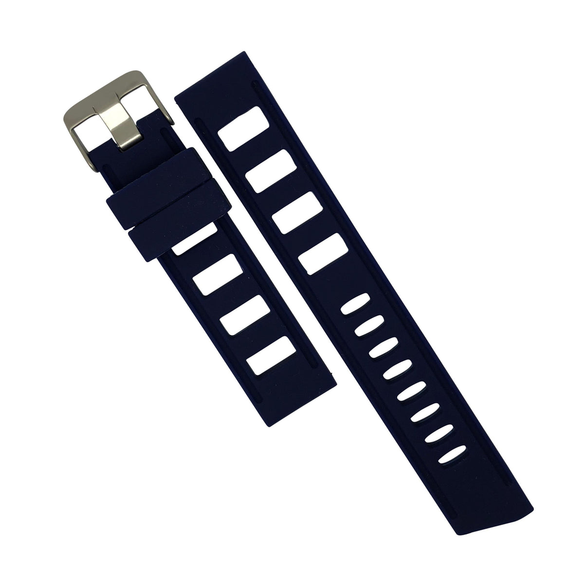 Iso Rubber Strap in Navy with Silver Buckle (20mm) - Nomad watch Works