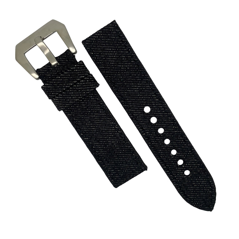 Japanese Dry Denim Strap in Black with Silver Buckle (24mm) - Nomad watch Works
