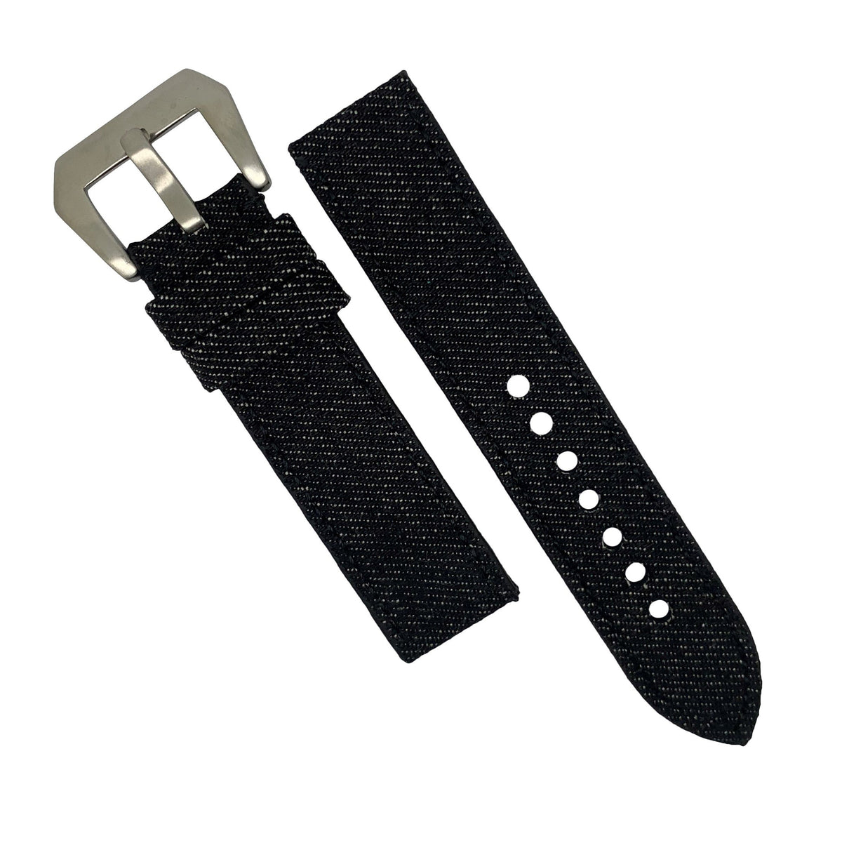 Japanese Dry Denim Strap in Black with Silver Buckle (22mm) - Nomad watch Works