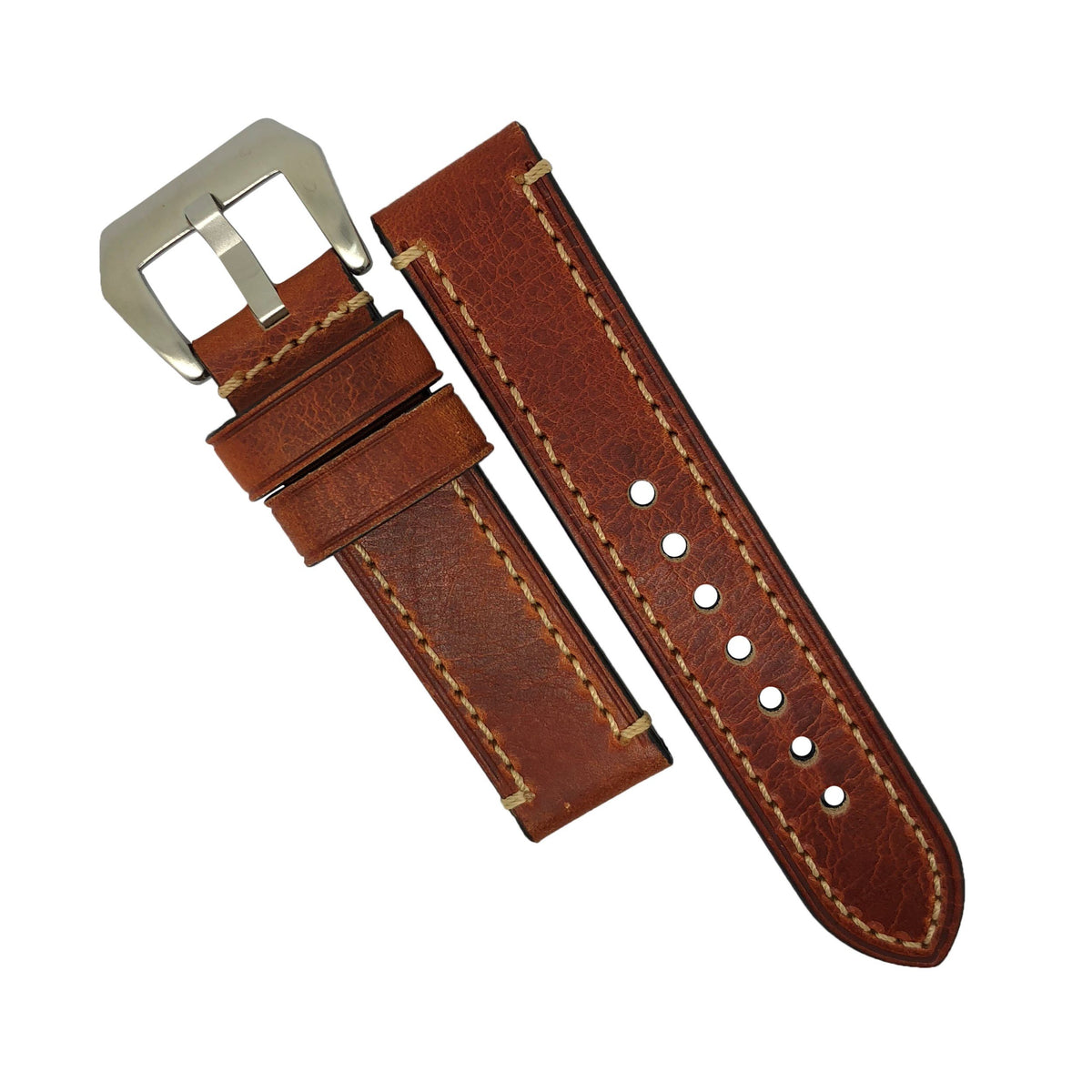 M1 Vintage Leather Watch Strap in Amber with Pre-V Silver Buckle (20mm) - Nomad watch Works