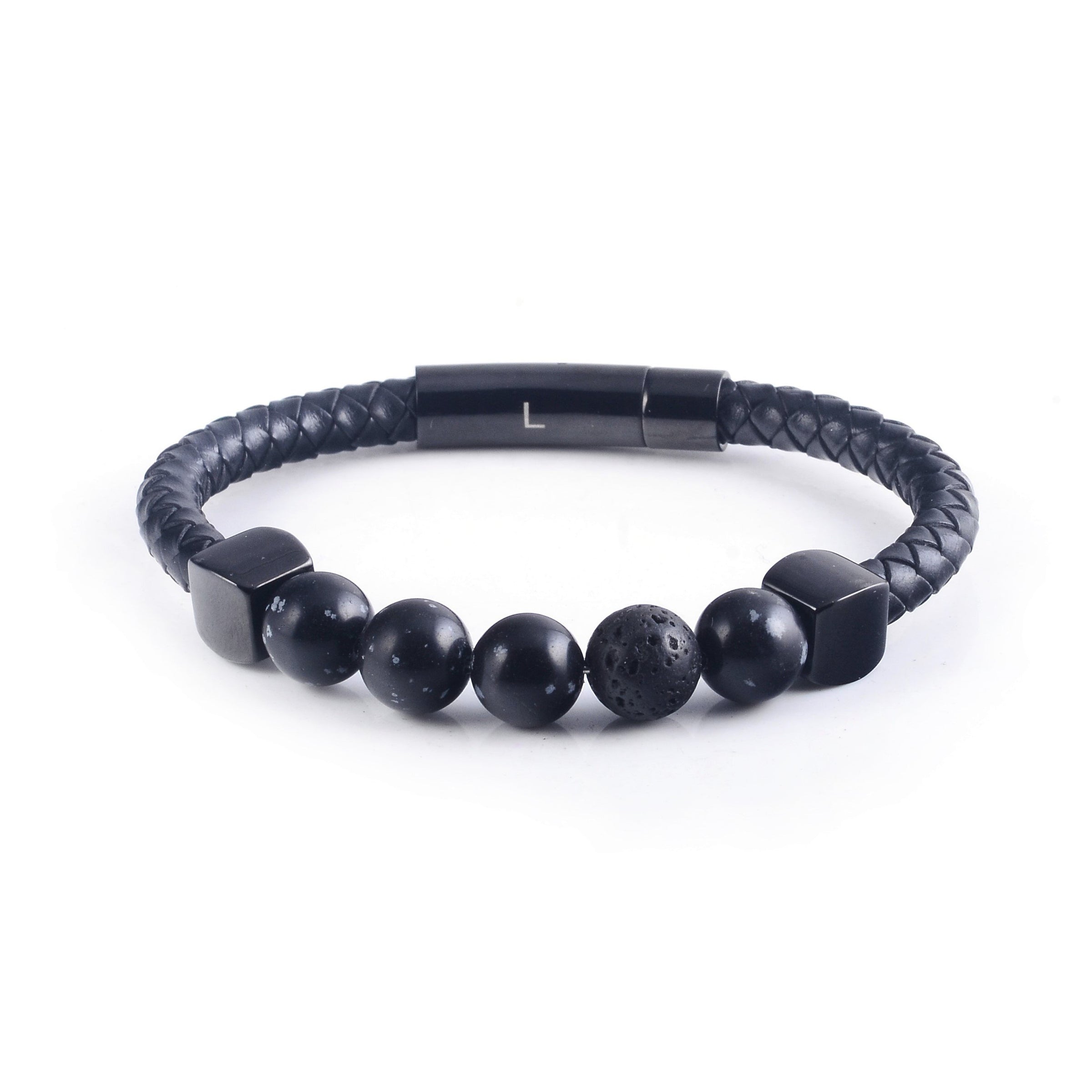 Lava Leather Bracelet in Marble Black (Size L)