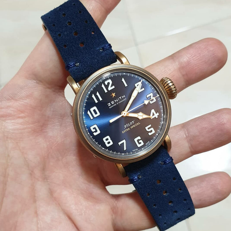 Premium Rally Suede Leather Watch Strap in Navy