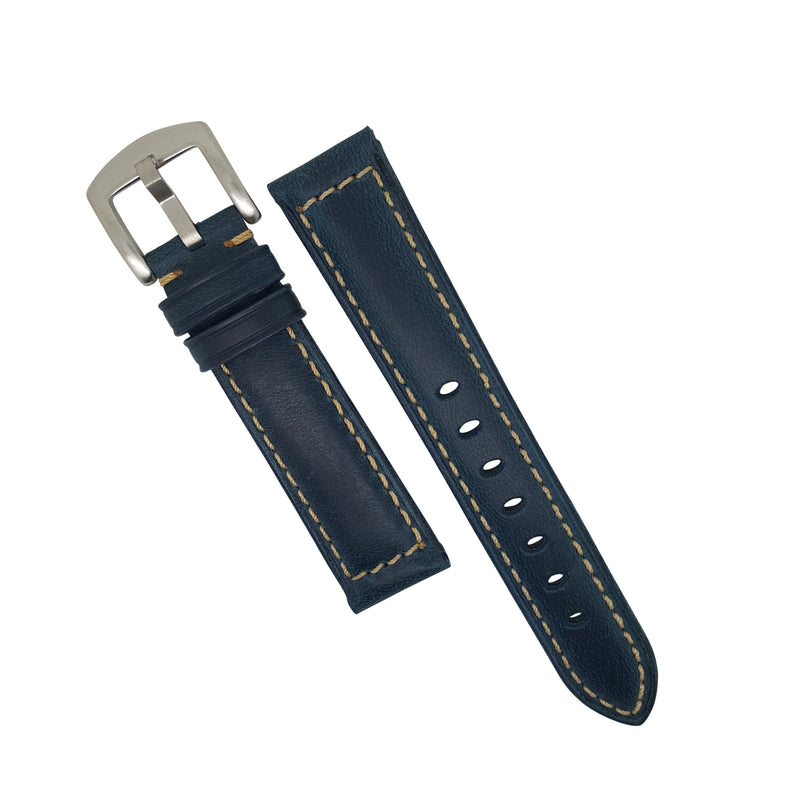 Oil Leather Watch Strap in Navy with Silver Buckle (20mm) - Nomadstore Singapore