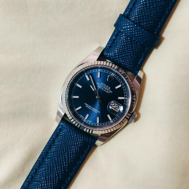 Premium Saffiano Leather Strap in Navy