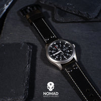 Premium Pilot Oil Waxed Leather Watch Strap in Black