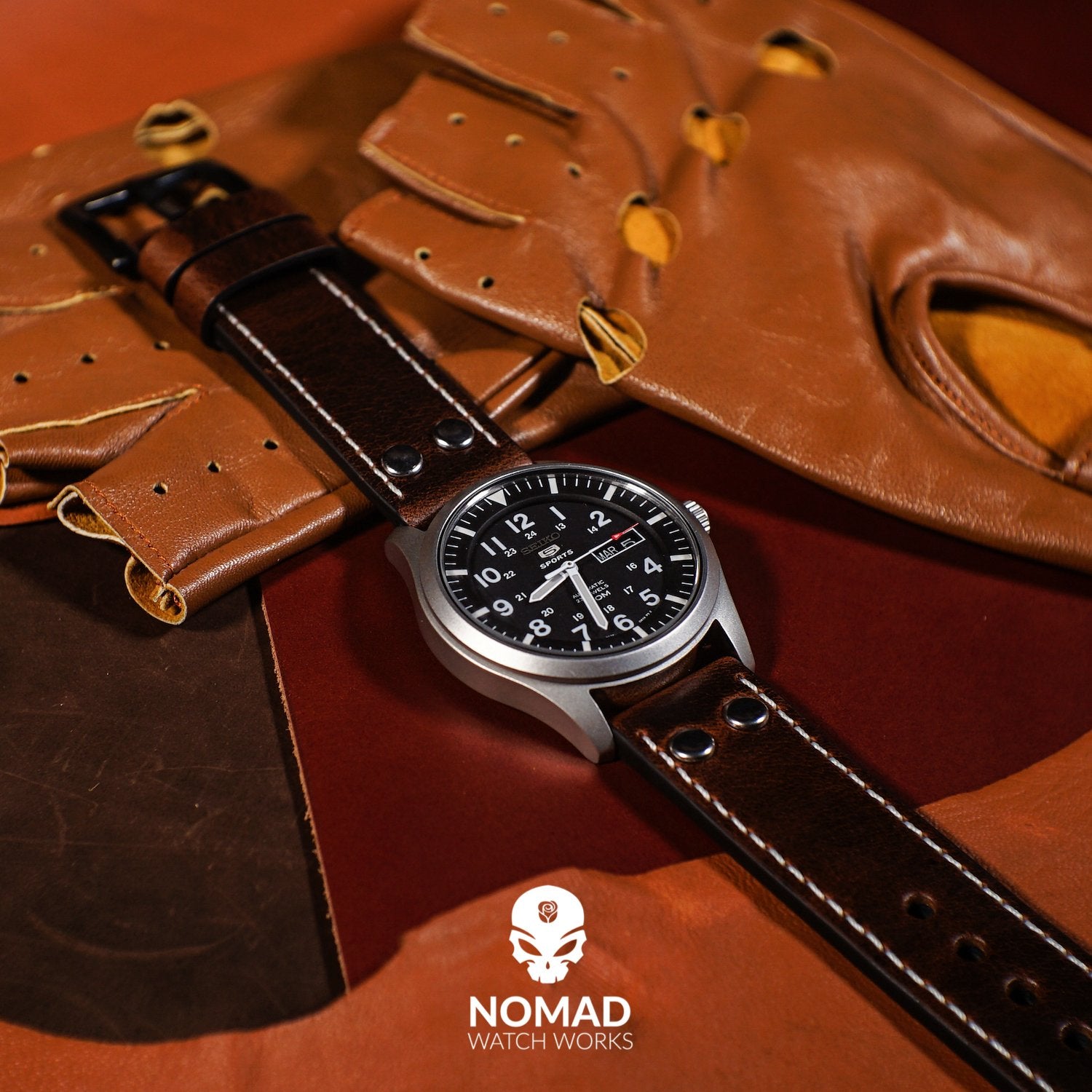 Premium Pilot Oil Waxed Leather Watch Strap in Brown