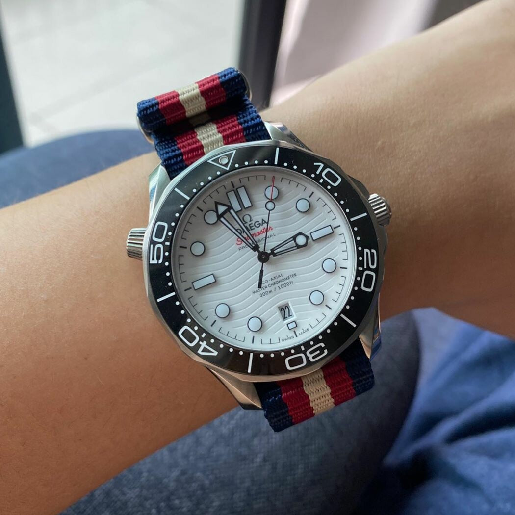 Premium Nato Strap in Navy Red Cream