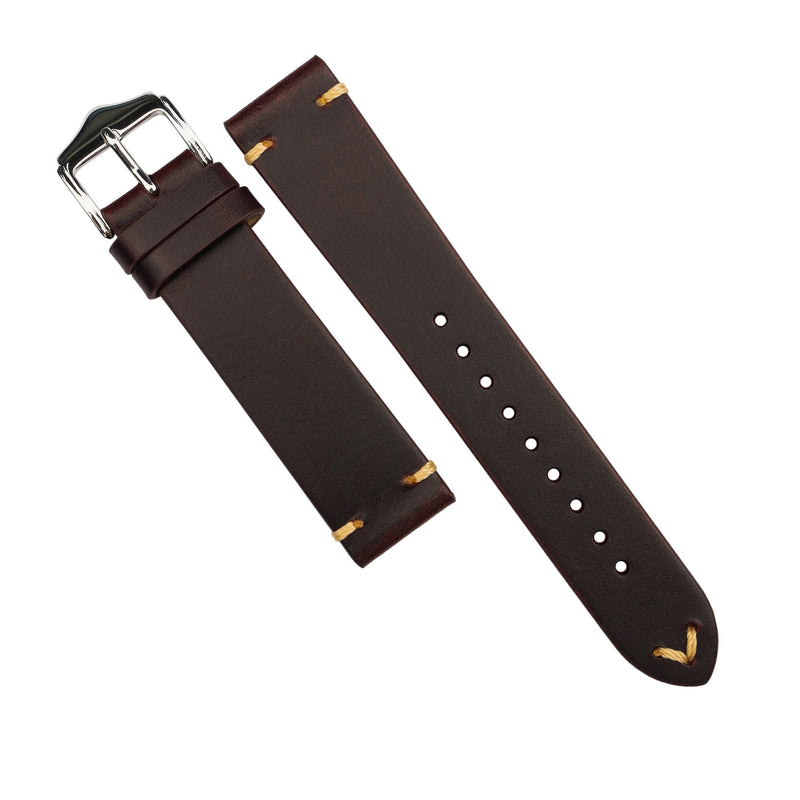Premium Vintage Oil Waxed Leather Watch Strap in Maroon