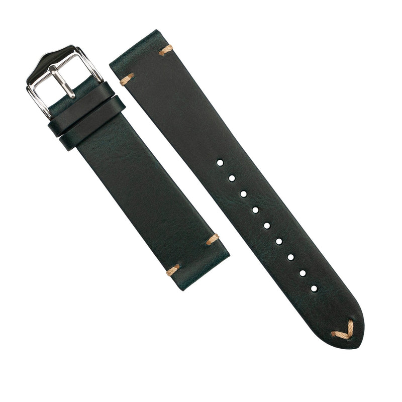 Premium Vintage Oil Waxed Leather Watch Strap in Navy