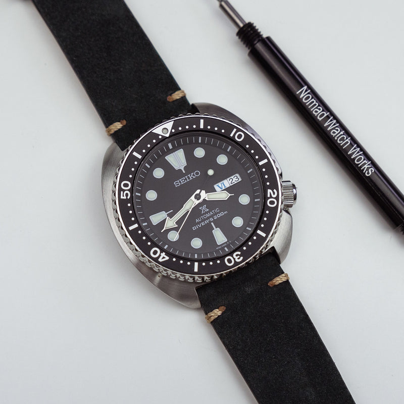 Premium Vintage Suede Leather Watch Strap in Black