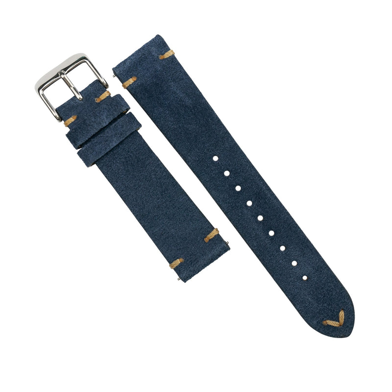 Premium Vintage Suede Leather Watch Strap in Navy
