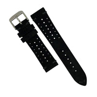 Premium Rally Suede Leather Watch Strap in Black