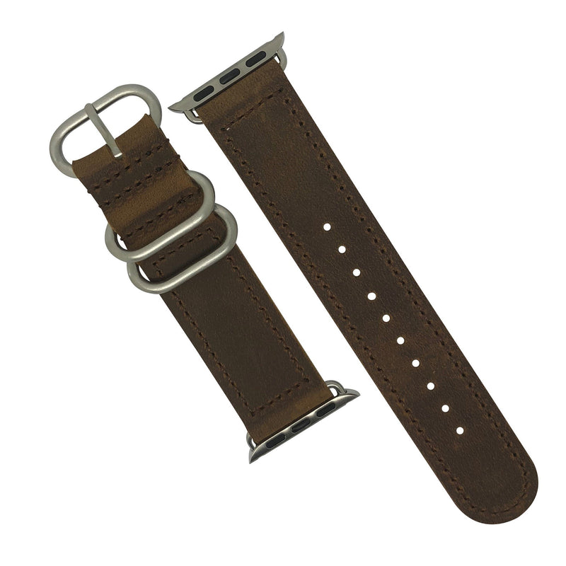 Apple Watch Leather Zulu Strap in Brown with Silver Buckle (38 & 40mm) - Nomad watch Works