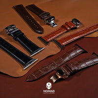 Genuine Croc Pattern Leather Watch Strap in Tan w/ Butterfly Clasp (Apple Watch)