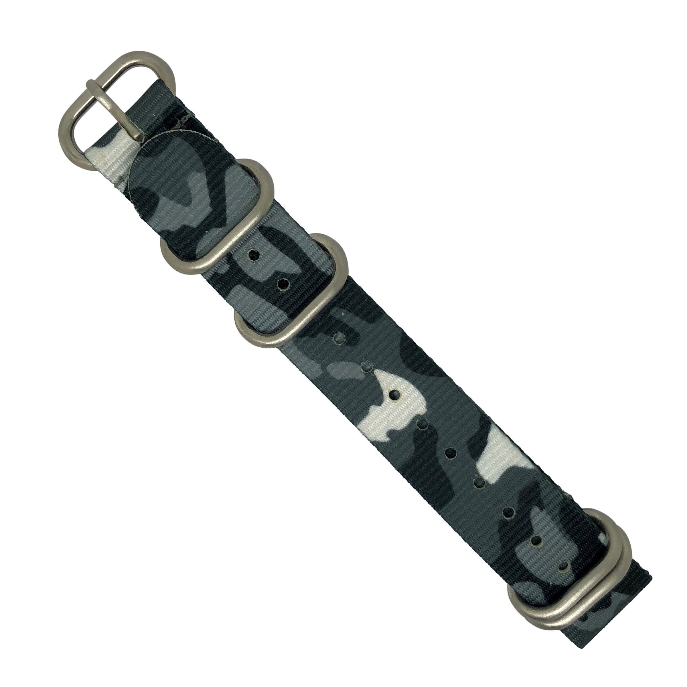 Heavy Duty Zulu Strap in Black Camo with Silver Buckle (20mm) - Nomad watch Works