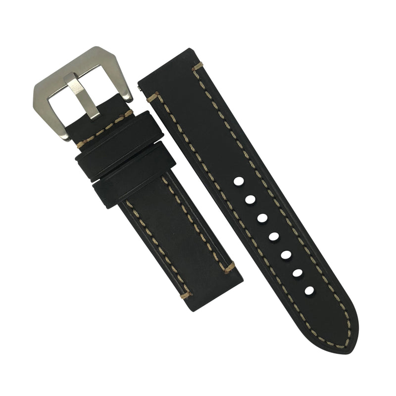 M1 Vintage Leather Watch Strap in Black with Pre-V Silver Buckle (20mm) - Nomad watch Works