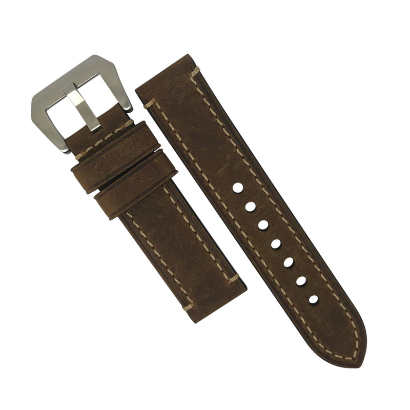 M1 Vintage Leather Watch Strap in Brown with Pre-V Silver Buckle (20mm) - Nomad watch Works