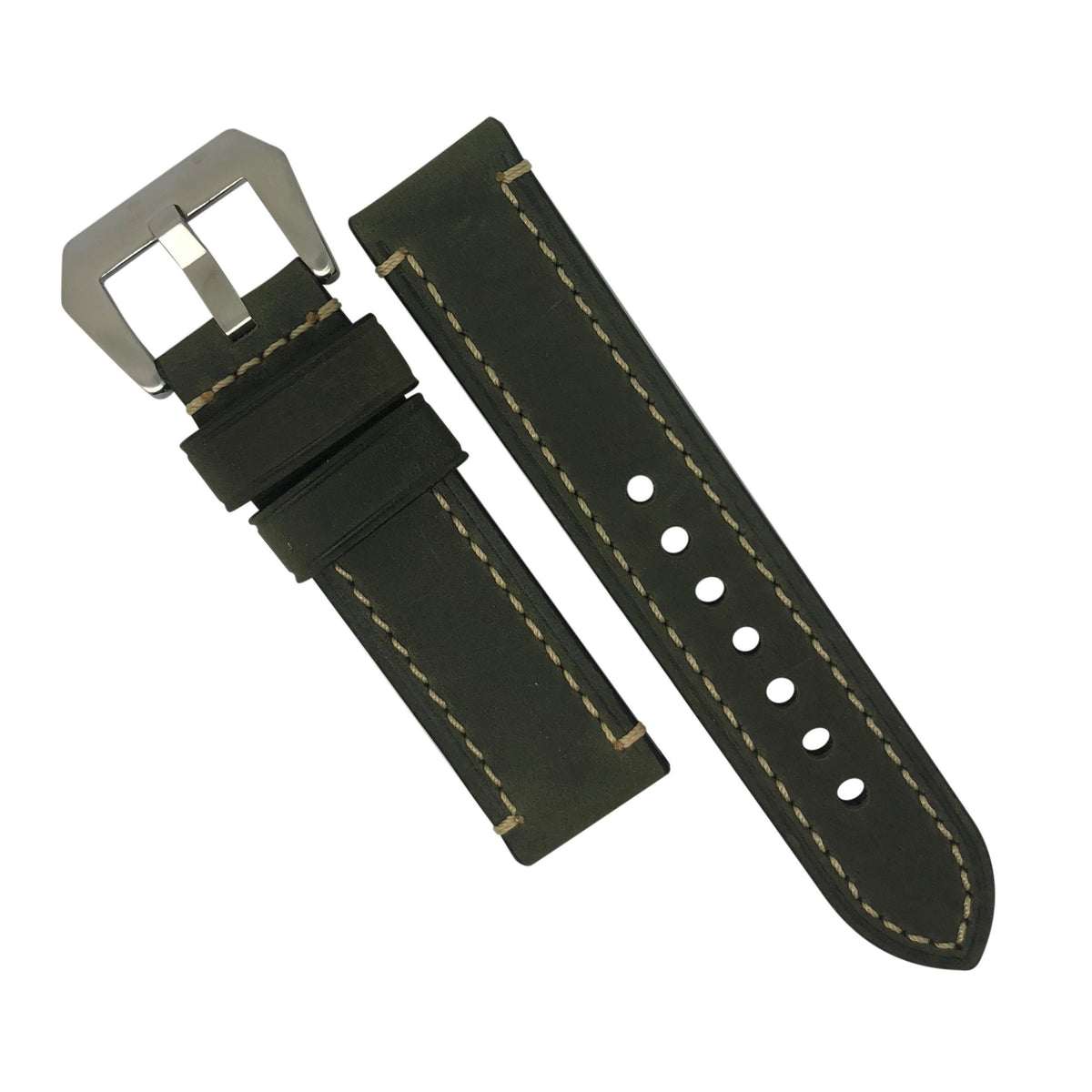 M1 Vintage Leather Watch Strap in Olive with Pre-V Silver Buckle (20mm) - Nomad watch Works