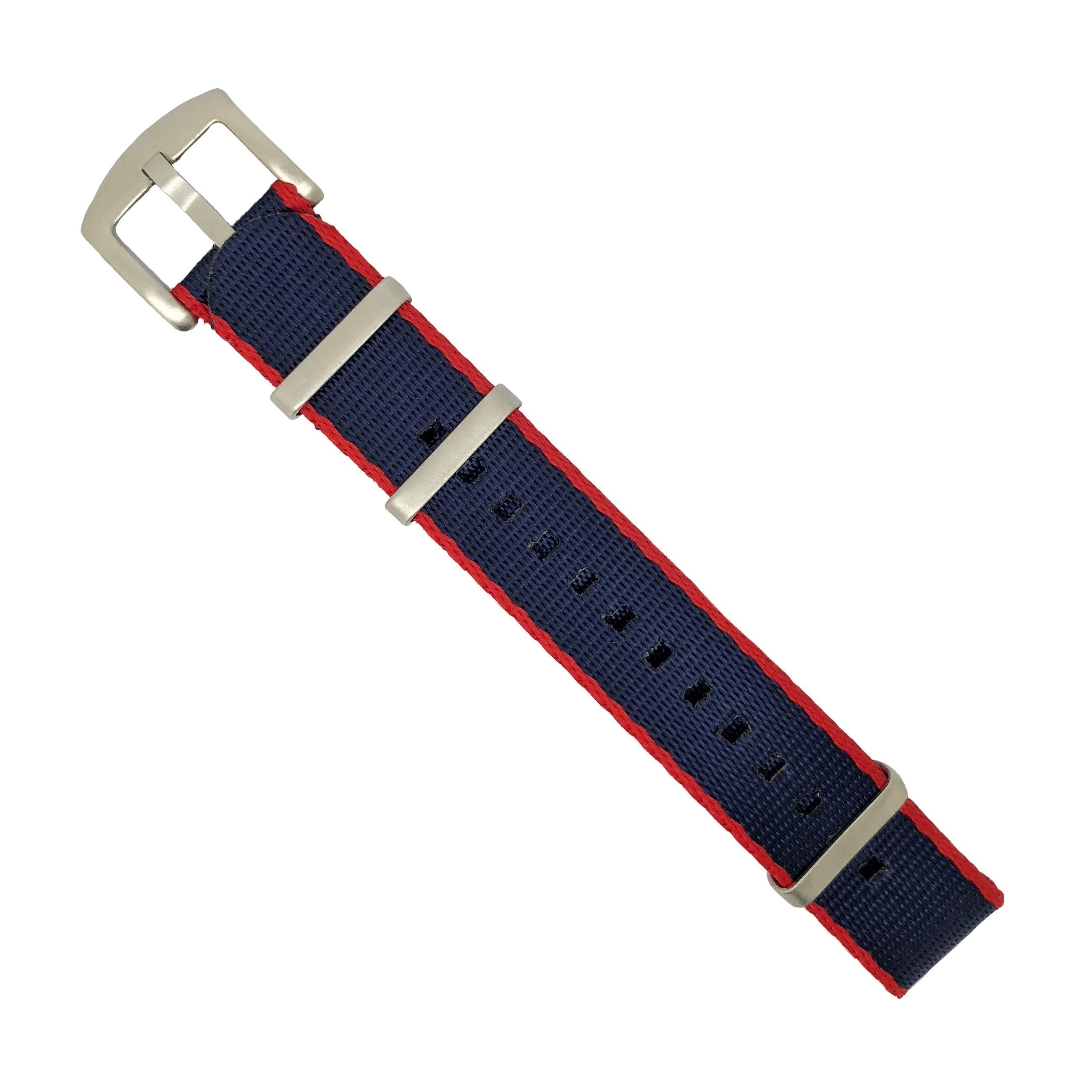 Nomad Watch Works Strap Seat Belt NATO Strap in Olive White Black with Brushed Silver Buckle Silver 22mm