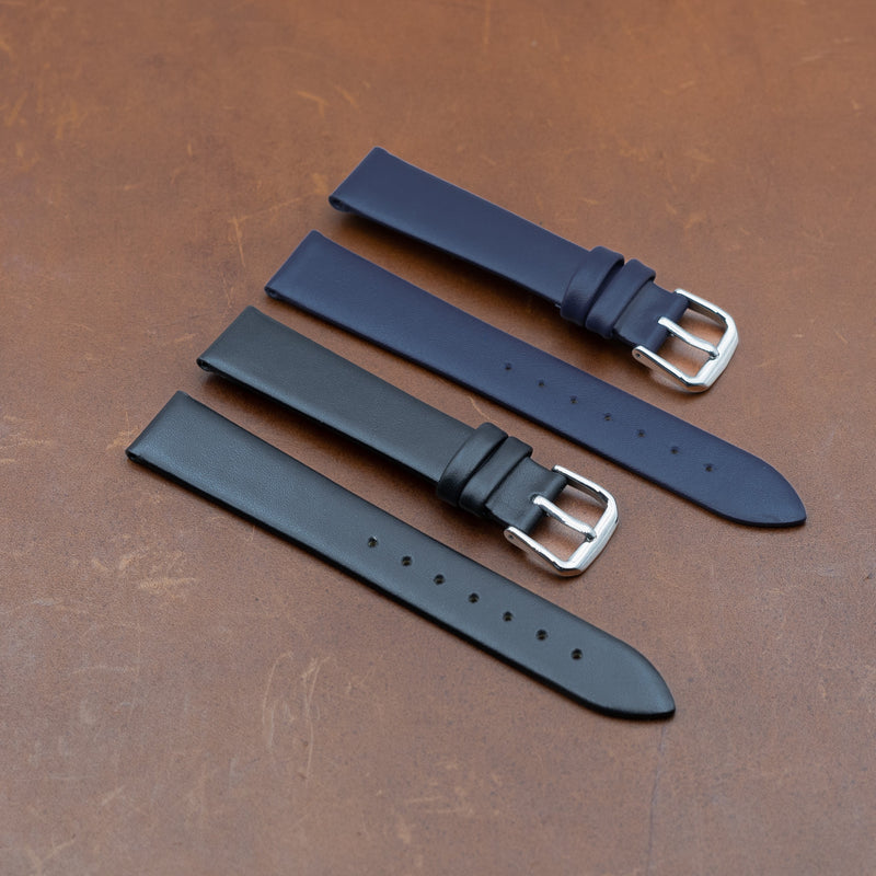 Unstitched Smooth Leather Watch Strap in Black